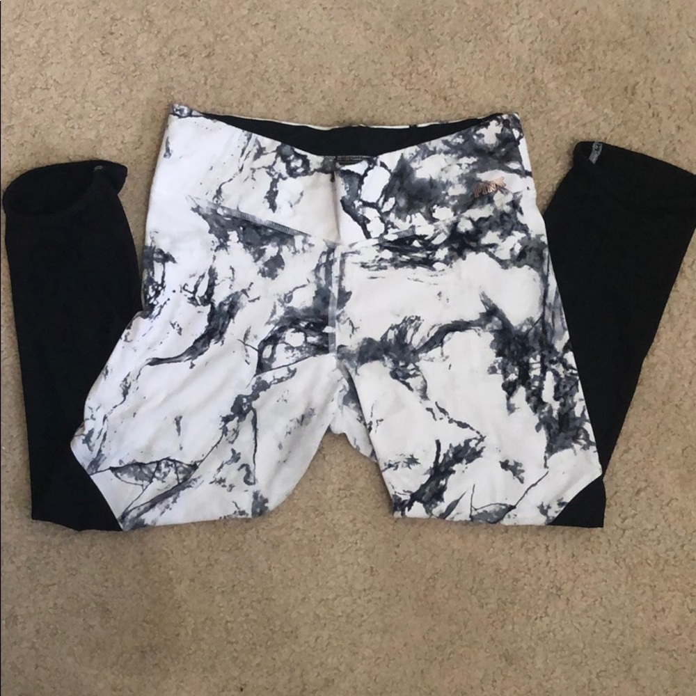PINK half black half Marble leggings